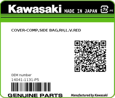 Product image: Kawasaki - 14041-1131-P5 - COVER-COMP,SIDE BAG,RH,L.V.RED  0