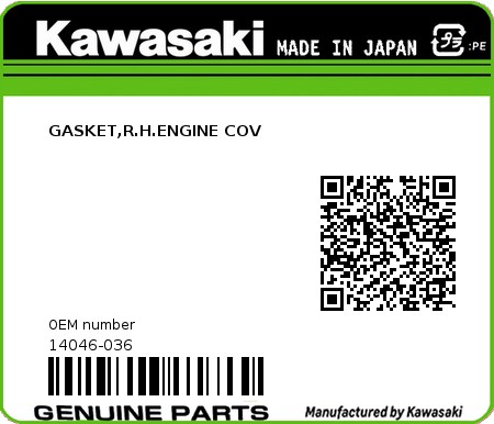 Product image: Kawasaki - 14046-036 - GASKET,R.H.ENGINE COV  0