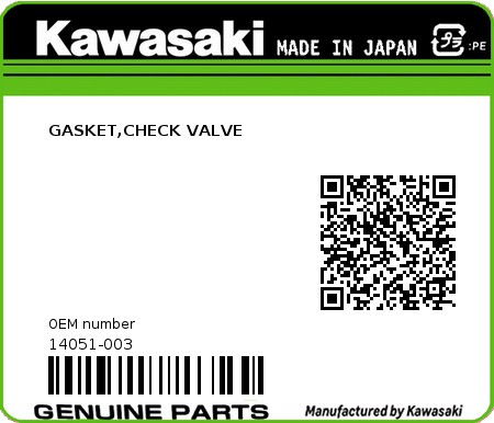 Product image: Kawasaki - 14051-003 - GASKET,CHECK VALVE 