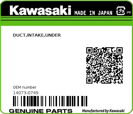 Product image: Kawasaki - 14073-0749 - DUCT,INTAKE,UNDER  0