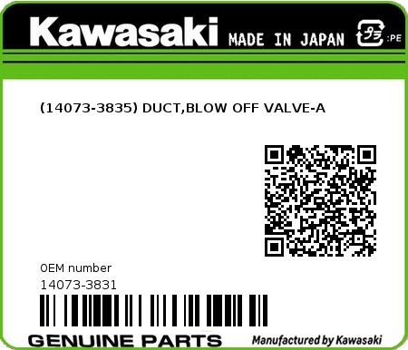 Product image: Kawasaki - 14073-3831 - (14073-3835) DUCT,BLOW OFF VALVE-A 