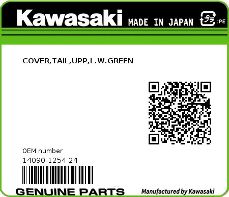 Product image: Kawasaki - 14090-1254-24 - COVER,TAIL,UPP,L.W.GREEN 