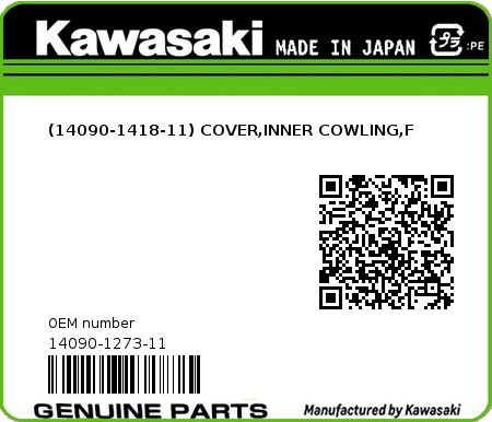 Product image: Kawasaki - 14090-1273-11 - (14090-1418-11) COVER,INNER COWLING,F 