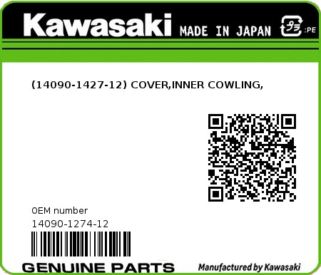 Product image: Kawasaki - 14090-1274-12 - (14090-1427-12) COVER,INNER COWLING,  0