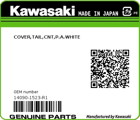 Product image: Kawasaki - 14090-1523-R1 - COVER,TAIL,CNT,P.A.WHITE 