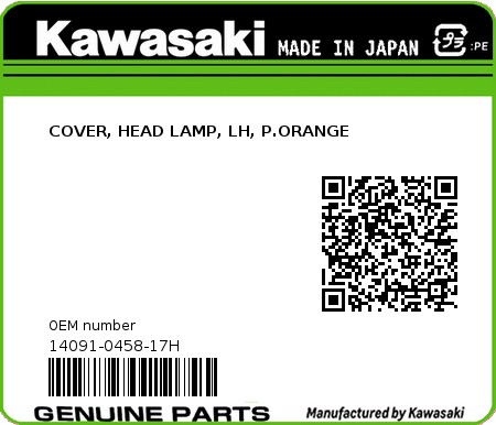 Product image: Kawasaki - 14091-0458-17H - COVER, HEAD LAMP, LH, P.ORANGE  0