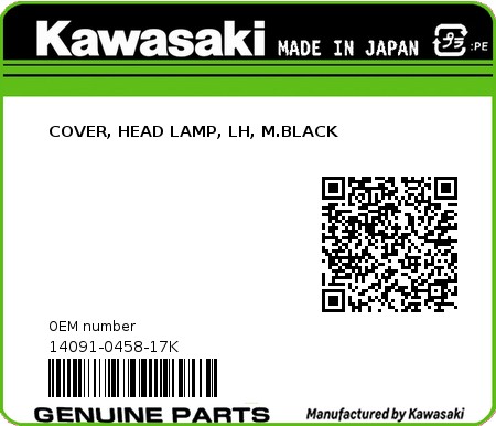 Product image: Kawasaki - 14091-0458-17K - COVER, HEAD LAMP, LH, M.BLACK 