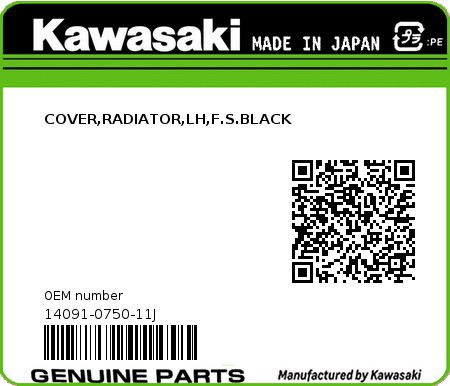 Product image: Kawasaki - 14091-0750-11J - COVER,RADIATOR,LH,F.S.BLACK 