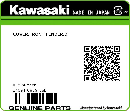 Product image: Kawasaki - 14091-0829-16L - COVER,FRONT FENDER,D.  0