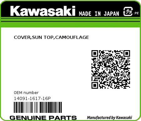 Product image: Kawasaki - 14091-1617-16P - COVER,SUN TOP,CAMOUFLAGE 