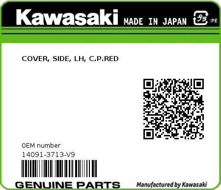 Product image: Kawasaki - 14091-3713-V9 - COVER, SIDE, LH, C.P.RED 