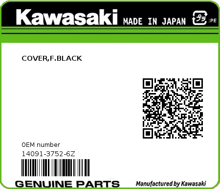 Product image: Kawasaki - 14091-3752-6Z - COVER,F.BLACK  0