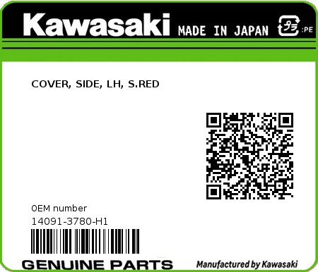 Product image: Kawasaki - 14091-3780-H1 - COVER, SIDE, LH, S.RED  0