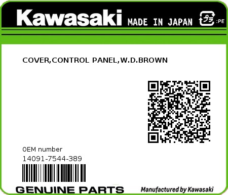 Product image: Kawasaki - 14091-7544-389 - COVER,CONTROL PANEL,W.D.BROWN  0