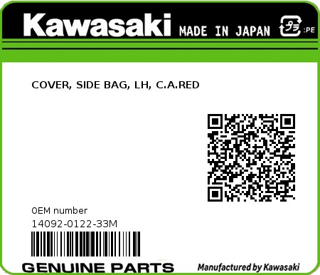 Product image: Kawasaki - 14092-0122-33M - COVER, SIDE BAG, LH, C.A.RED 