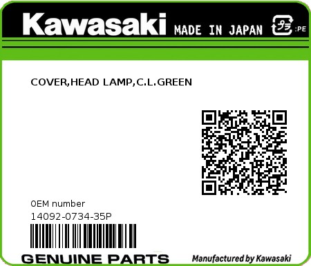 Product image: Kawasaki - 14092-0734-35P - COVER,HEAD LAMP,C.L.GREEN 