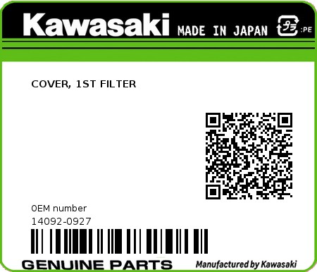 Product image: Kawasaki - 14092-0927 - COVER, 1ST FILTER 