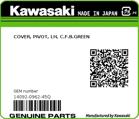 Product image: Kawasaki - 14092-0962-45Q - COVER, PIVOT, LH, C.F.B.GREEN  0