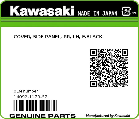 Product image: Kawasaki - 14092-1179-6Z - COVER, SIDE PANEL, RR, LH, F.BLACK 