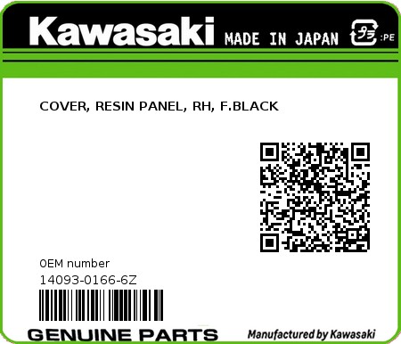 Product image: Kawasaki - 14093-0166-6Z - COVER, RESIN PANEL, RH, F.BLACK 