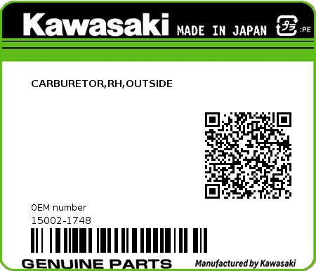 Product image: Kawasaki - 15002-1748 - CARBURETOR,RH,OUTSIDE  0