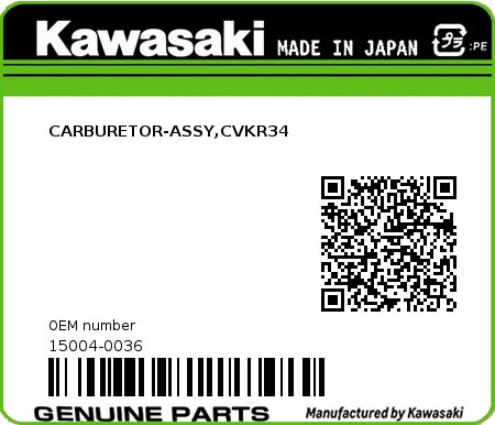 Product image: Kawasaki - 15004-0036 - CARBURETOR-ASSY,CVKR34  0