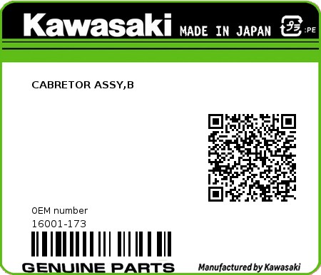 Product image: Kawasaki - 16001-173 - CABRETOR ASSY,B  0