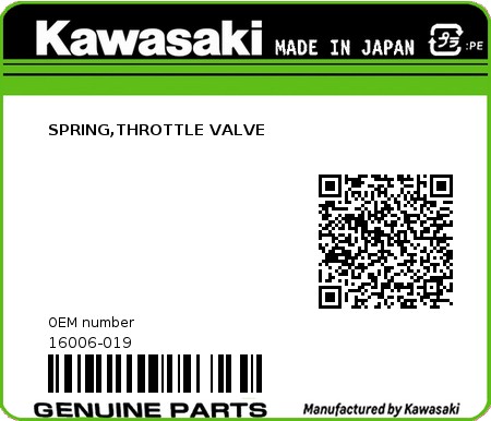 Product image: Kawasaki - 16006-019 - SPRING,THROTTLE VALVE 