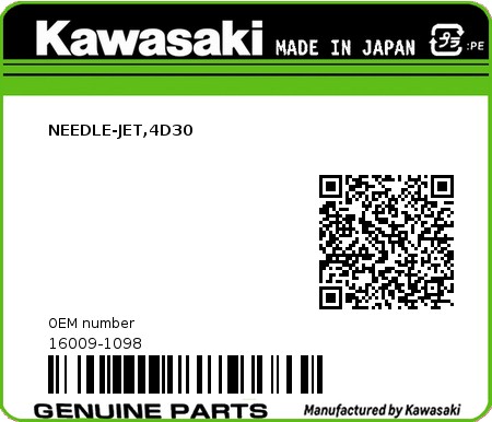 Product image: Kawasaki - 16009-1098 - NEEDLE-JET,4D30  0