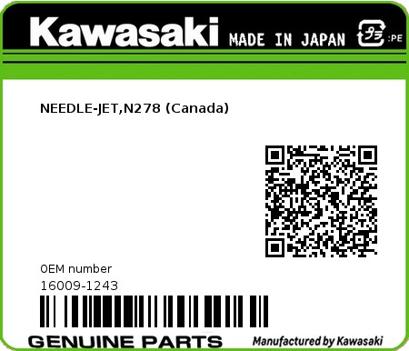 Product image: Kawasaki - 16009-1243 - NEEDLE-JET,N278 (Canada) 