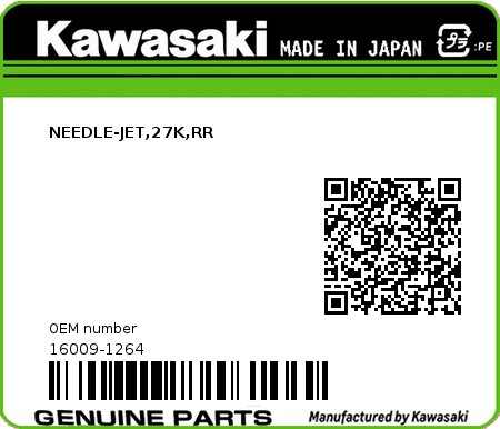 Product image: Kawasaki - 16009-1264 - NEEDLE-JET,27K,RR  0