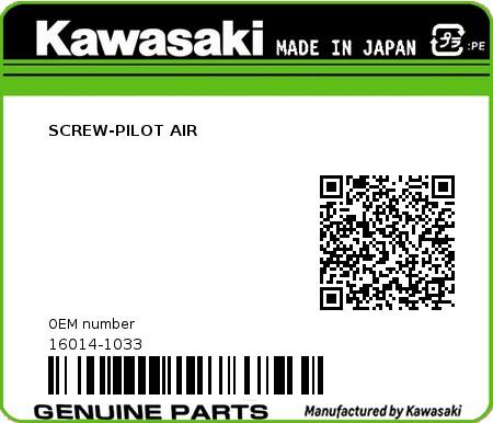 Product image: Kawasaki - 16014-1033 - SCREW-PILOT AIR 