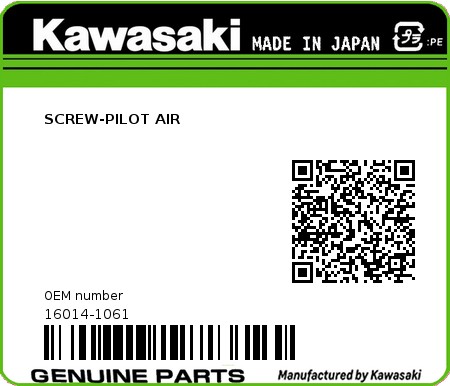 Product image: Kawasaki - 16014-1061 - SCREW-PILOT AIR  0