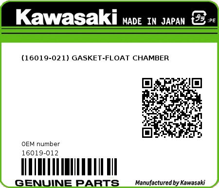 Product image: Kawasaki - 16019-012 - (16019-021) GASKET-FLOAT CHAMBER  0
