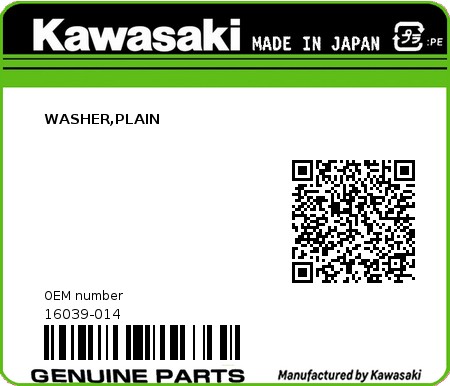 Product image: Kawasaki - 16039-014 - WASHER,PLAIN  0