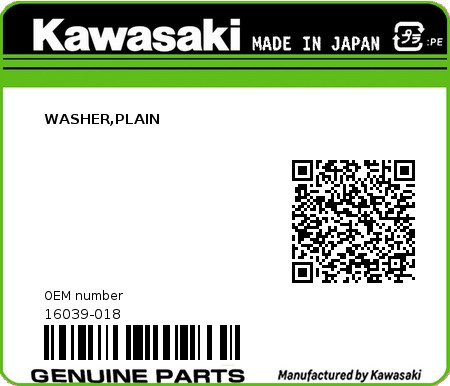 Product image: Kawasaki - 16039-018 - WASHER,PLAIN  0