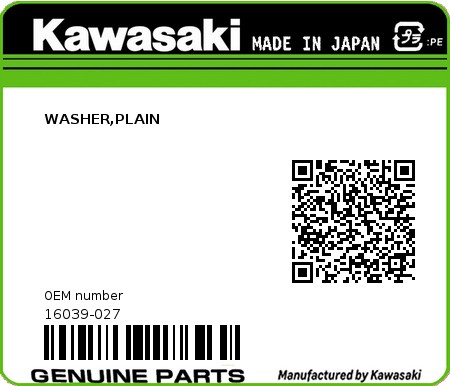 Product image: Kawasaki - 16039-027 - WASHER,PLAIN 