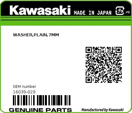 Product image: Kawasaki - 16039-029 - WASHER,PLAIN,7MM  0