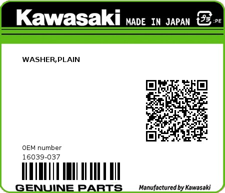 Product image: Kawasaki - 16039-037 - WASHER,PLAIN  0