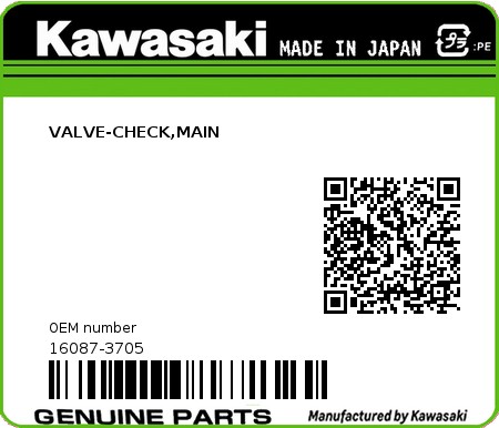 Product image: Kawasaki - 16087-3705 - VALVE-CHECK,MAIN  0