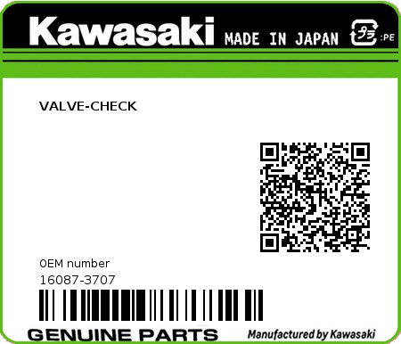 Product image: Kawasaki - 16087-3707 - VALVE-CHECK  0