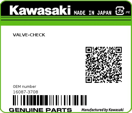 Product image: Kawasaki - 16087-3708 - VALVE-CHECK  0