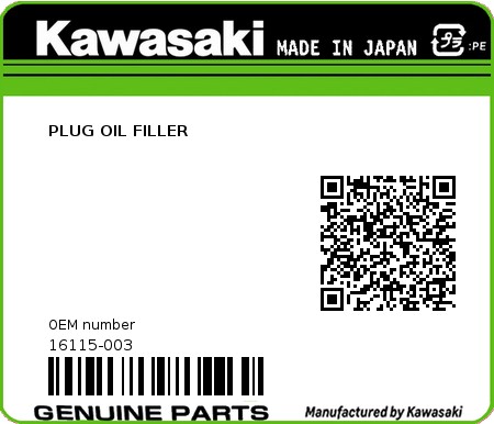 Product image: Kawasaki - 16115-003 - PLUG OIL FILLER 