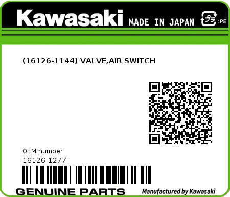 Product image: Kawasaki - 16126-1277 - (16126-1144) VALVE,AIR SWITCH  0