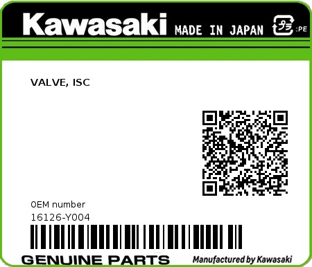 Product image: Kawasaki - 16126-Y004 - VALVE, ISC 