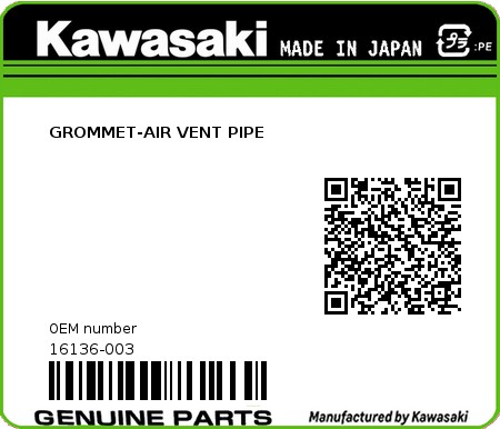 Product image: Kawasaki - 16136-003 - GROMMET-AIR VENT PIPE 