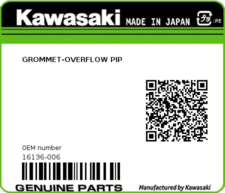 Product image: Kawasaki - 16136-006 - GROMMET-OVERFLOW PIP  0