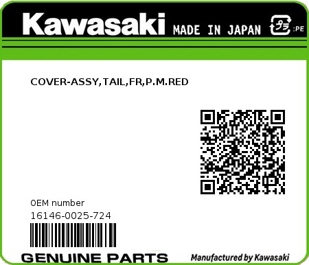 Product image: Kawasaki - 16146-0025-724 - COVER-ASSY,TAIL,FR,P.M.RED  0