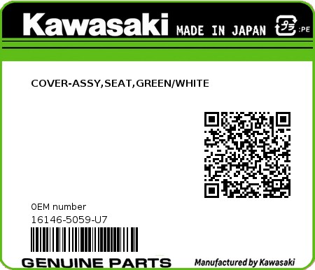Product image: Kawasaki - 16146-5059-U7 - COVER-ASSY,SEAT,GREEN/WHITE  0