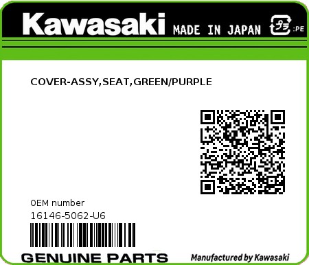 Product image: Kawasaki - 16146-5062-U6 - COVER-ASSY,SEAT,GREEN/PURPLE  0